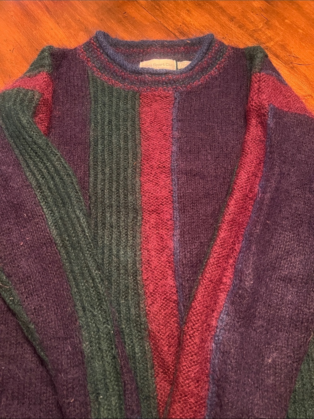 Vintage-Inspired Men's Multicolor Mohair  Wool Crewneck Sweater